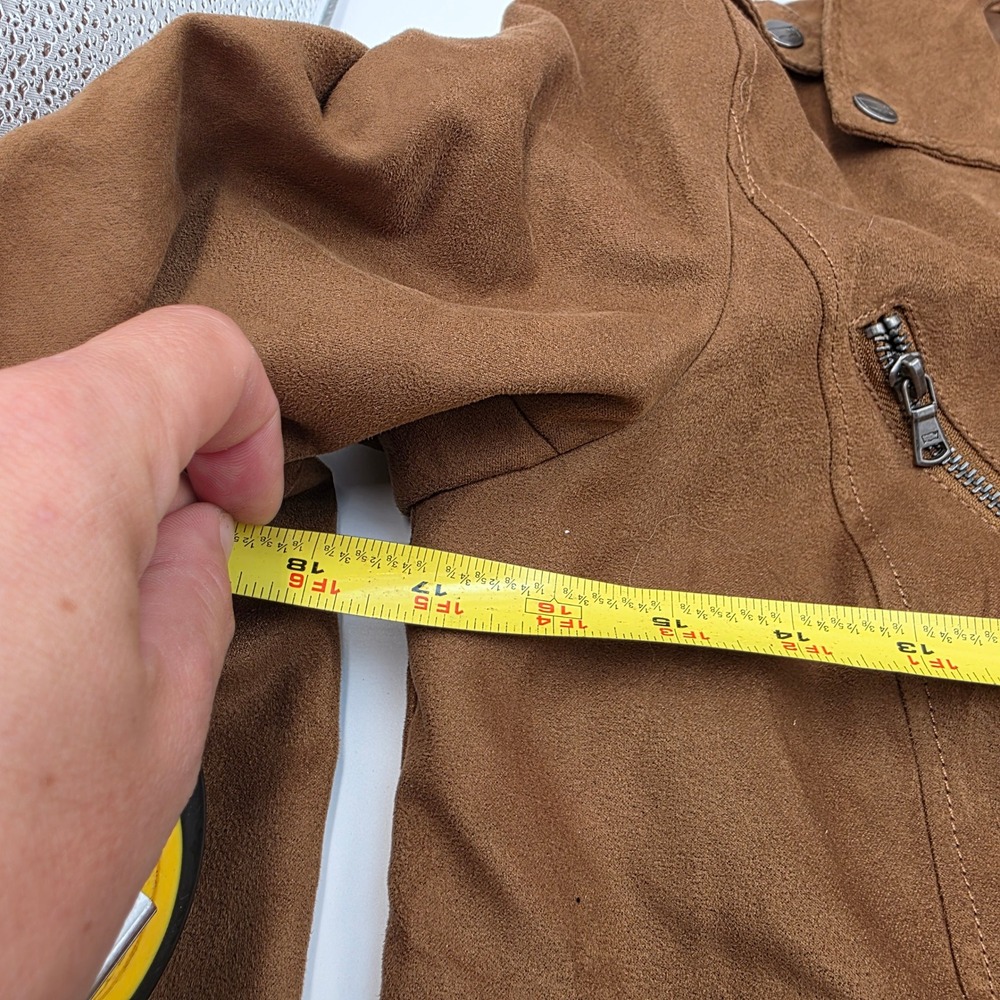 Levis Faux Suede Moto Jacket Womens Small Brown Asymmetrical Zip Biker Cognac O9 - Picture 7 of 16